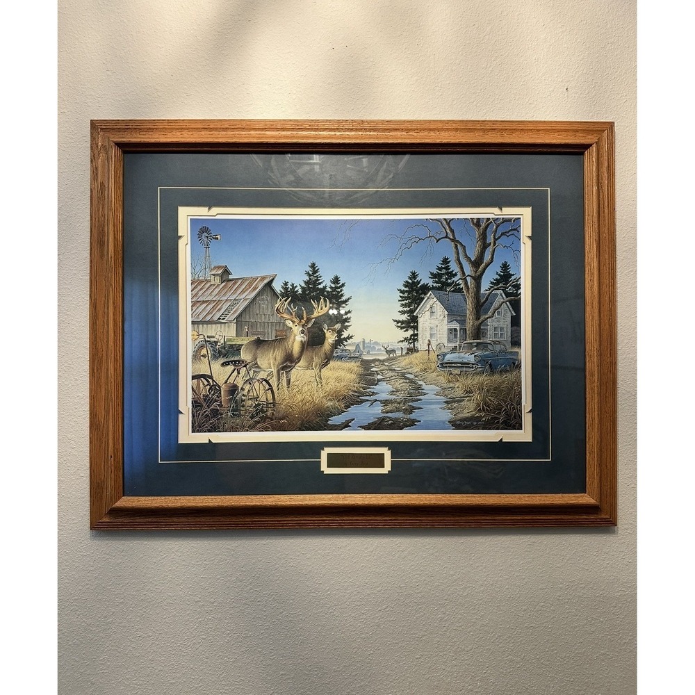Larry Zach Old Rivals III Whitetail Signed Framed Deer‎ Print Country Farmhouse